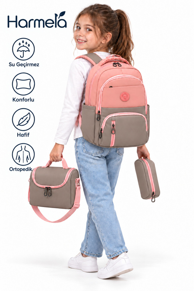 8010 Powder Mink First School Bag Set of 3 Unisex Children's Primary School Backpack