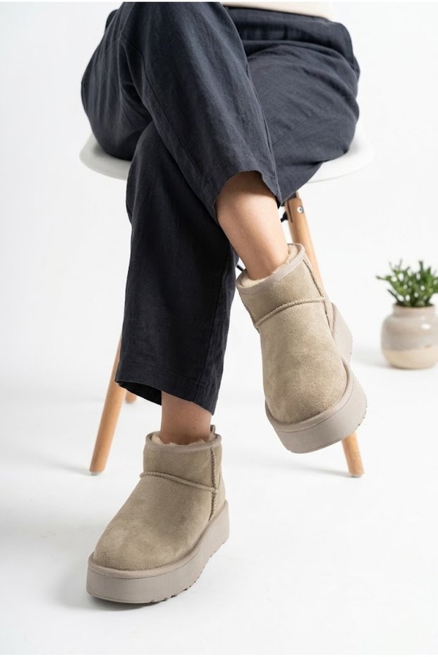 Women's Suede Thick Platform Sole Fur Lined Mini Ankle-Length Warm Winter Boots