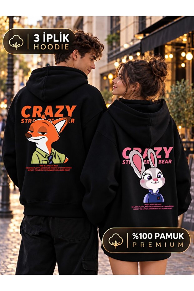 2-Piece Unisex Oversize Hooded Lover's Combination Hoodie Sweatshirt 100% Cotton