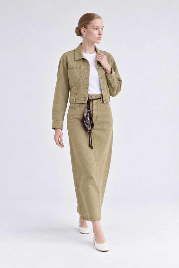Accessory Detailed Denim Skirt Yellow