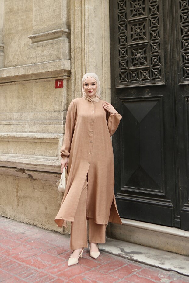 Linen Look Half Button Suit