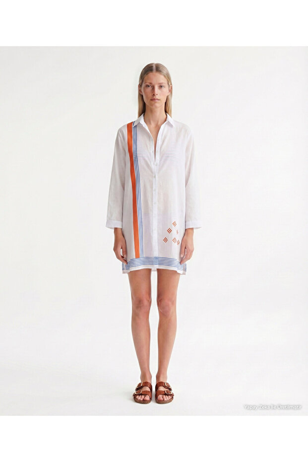 Straight Shirt Collar 3/4 Sleeve Dress