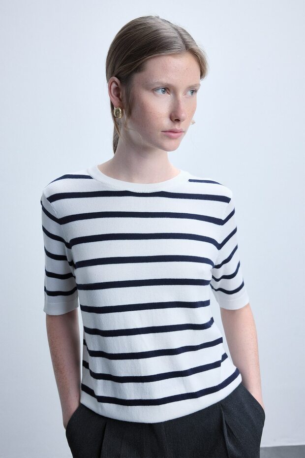 Regular Fit Crew Neck Striped Short Sleeve Sweater D6271Ax25Sm