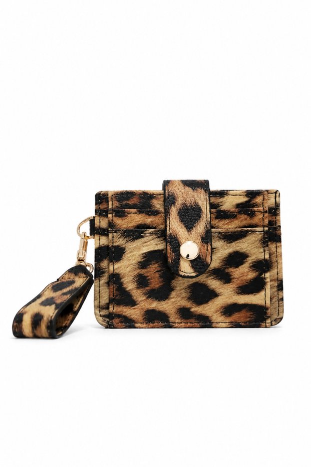Leopard Color Soft Faux Leather Keychain and Card Holder Detailed Wallet-Card Holder (Shipped in Box)