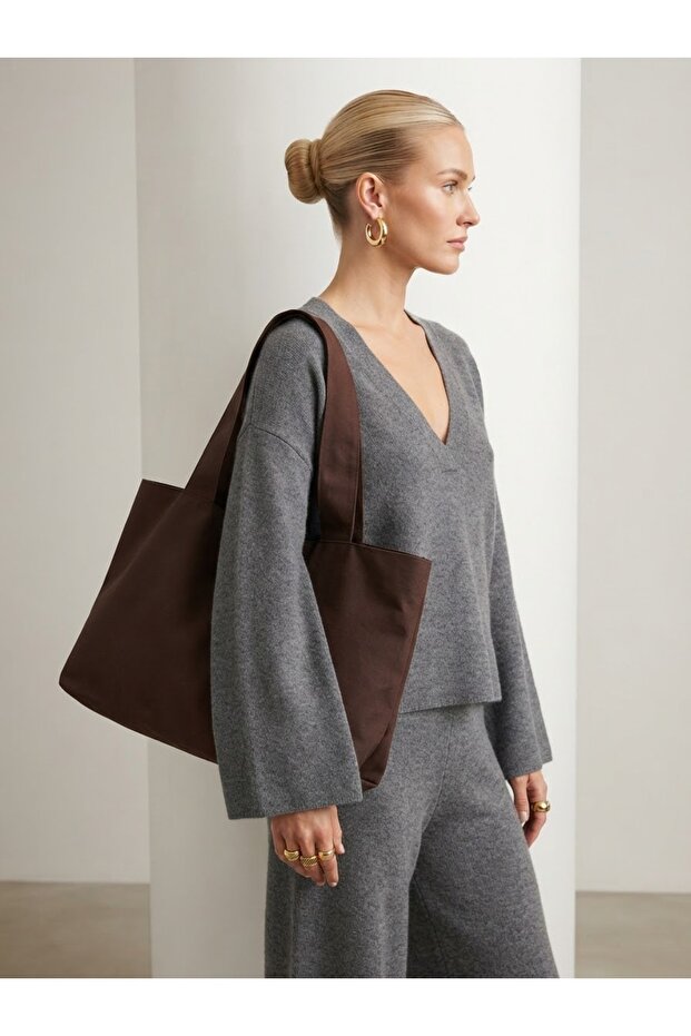 Bitter Brown Canvas Handbag - Waterproof Fabric - Tote Cloth Handbag and Shoulder Bag