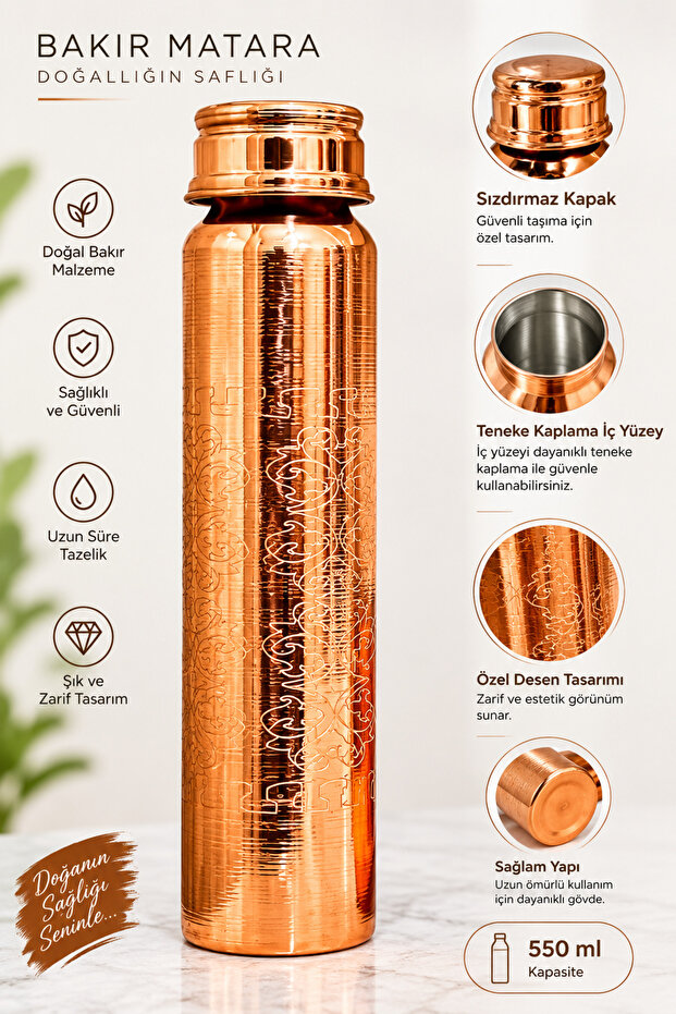 100% Copper Water Bottle Handmade Natural Very Useful for Health Copper Water Flask Copper Thermos Water Bottle