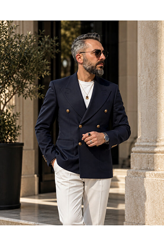 Old Money Gold Buttoned Italian Cut K Double-Breasted Jacket