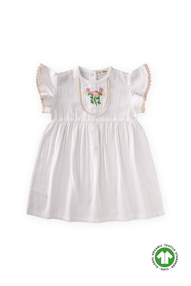 Organic Embroidered Bohemian Muslin Dress 2-10 Years Ecru
