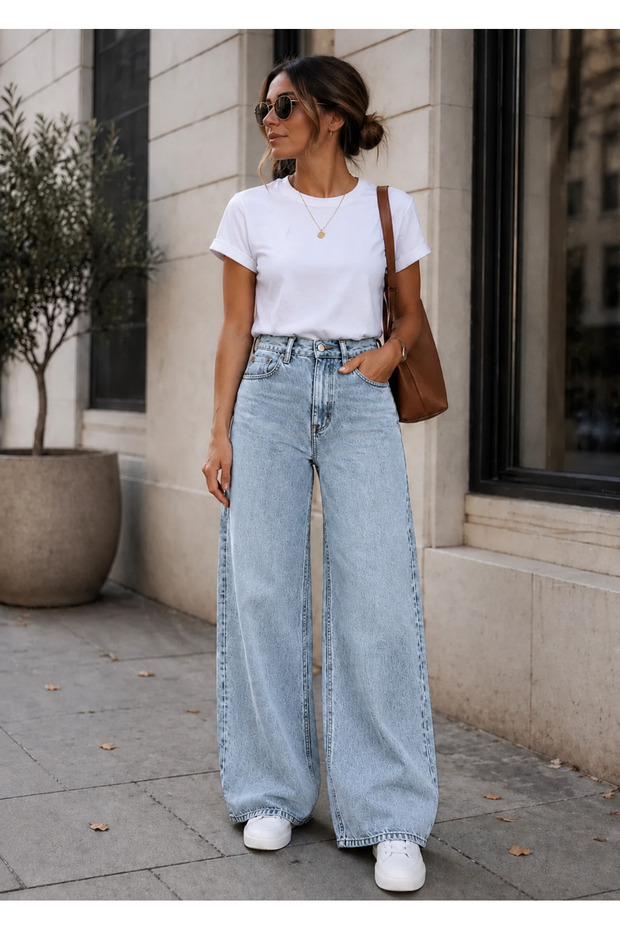 Women's High Waist Wide Leg Palazzo Jean Pants – Loose Fit