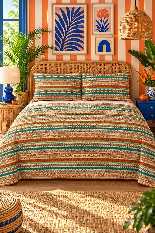 Ethnic Pattern Double Printed Pique (200x220 Cm) Brown