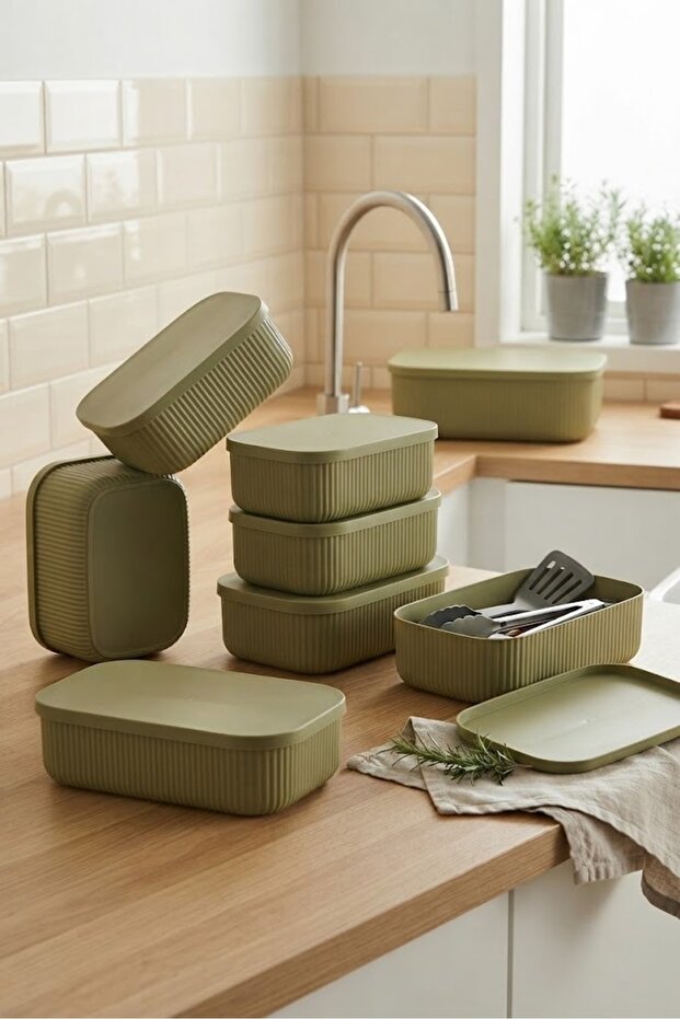 Storage 6 Pieces 3.2 Lt Kitchen Storage Container Green Vegetable Fruit Box