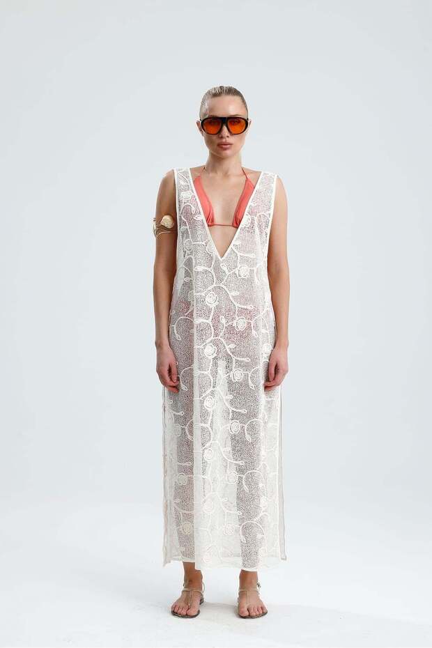 İmperia Lace Sleeveless Slit Beach Dress