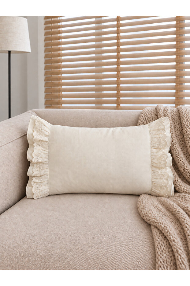 Pearl Scallop Frilled Rectangular Ecru Color Cushion Cover Bohemian Cushion Cover