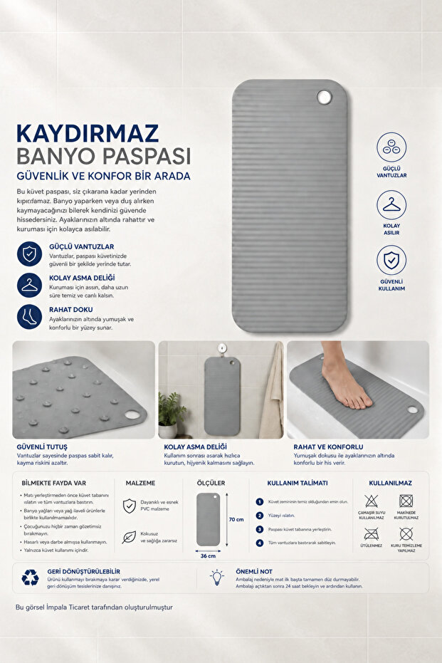 Bathroom Shower Bathtub Anti-Slip Mat with Suction Cups 33X84 cm
