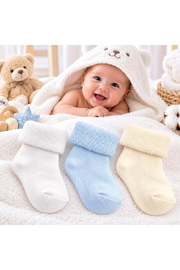Baby 0/6 Months Towel Winter Men's Baby Socks / 3 Pairs / Premium / Newborn