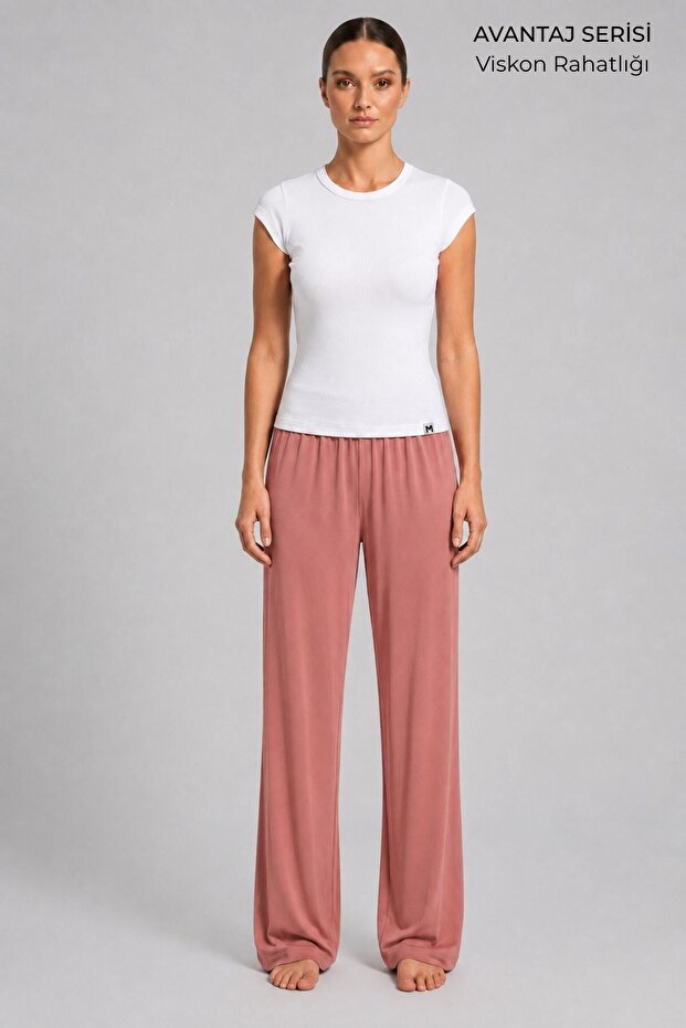Women's Viscose Flat Cut Bottom Pajamas Salmon Pink