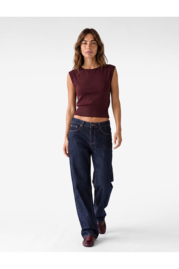 Plum Color Sleeveless Knitwear Blouse Regular Fit Round Boat Neck