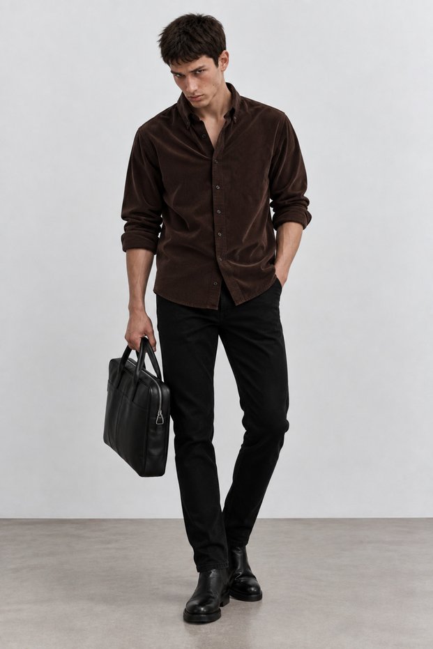 Slim Corduroy Regular Men's Shirt | Mew124814-01