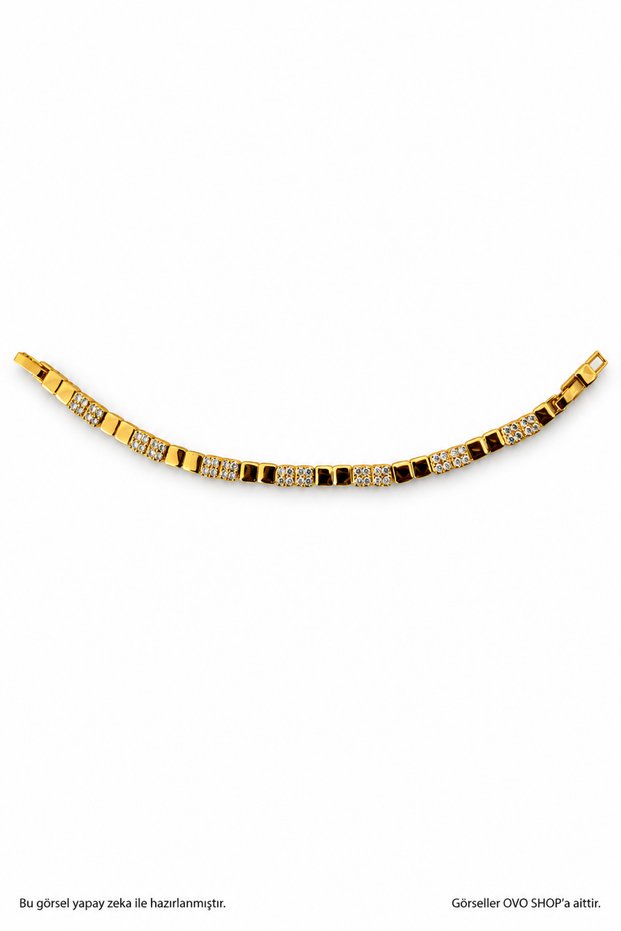 Zircon Stone Square Form Gold cm 316L Stainless Steel Bracelet