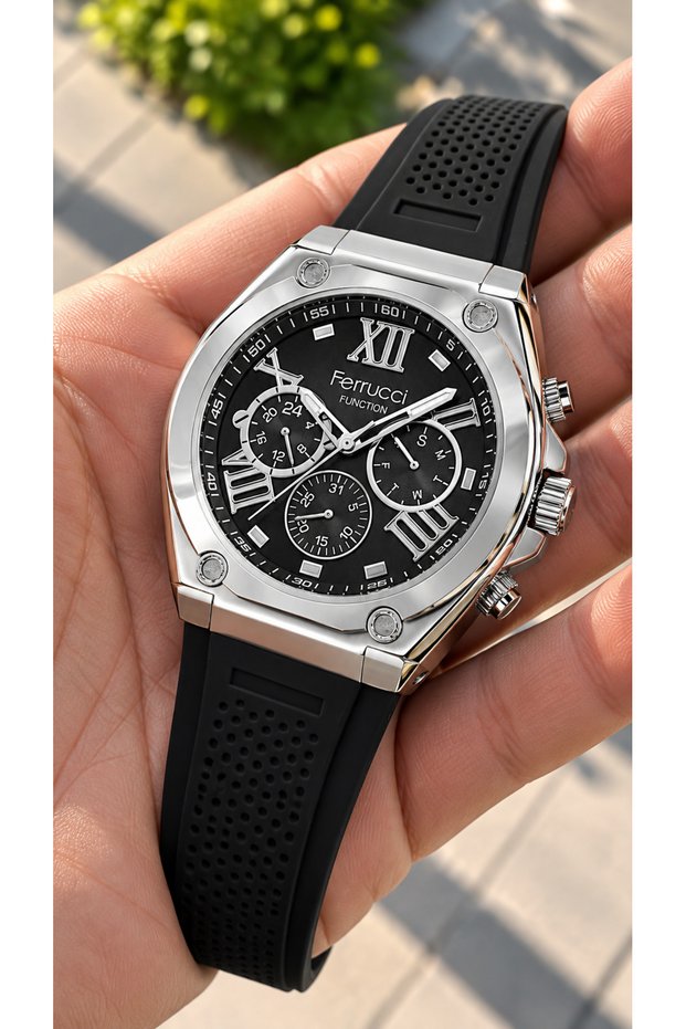 Sports Men's Wristwatch, Functions Active, Black Silicone Cord with Calendar + Bracelet