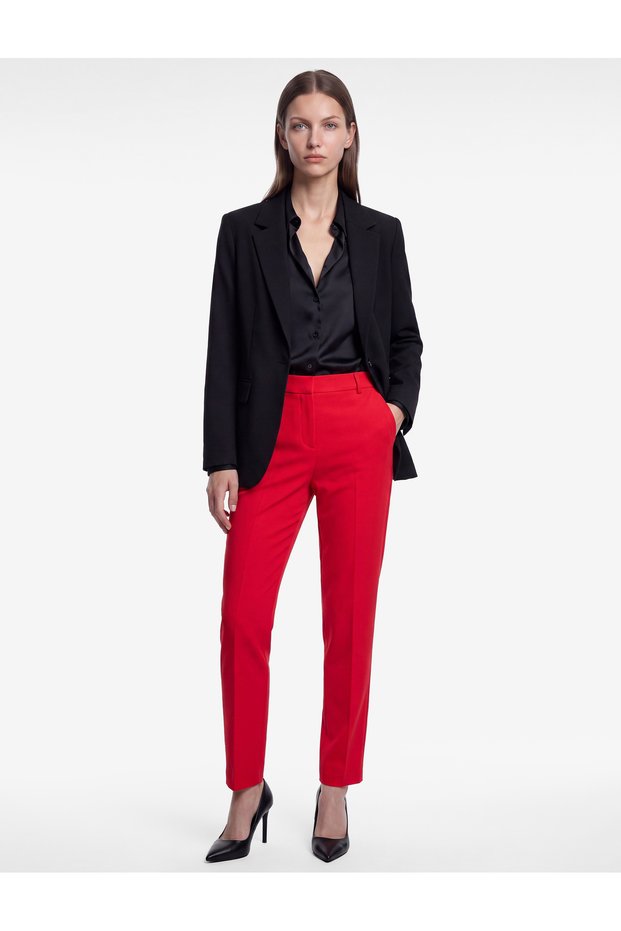High Waist Regular Fit Crepe Fabric Ankle Length Cigarette Pants with Pockets