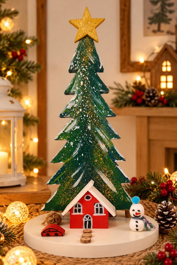 🎄 Ahşap Yılbaşı Dekoratif Ağaç Figürü 🎄