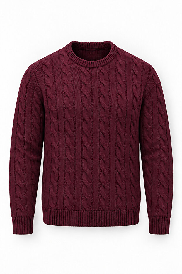 Leone Anti-Peeling Anti-Pilling Hairless Knitted Crew Neck Men's Sweater - Claret Red