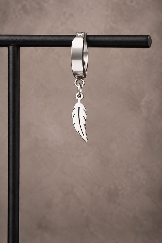 Feather Compression Dangle Square Cut Steel Hoop Earrings