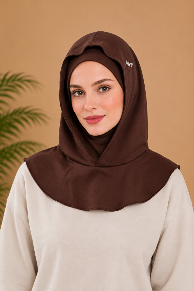 Brown Hooded Practical Bonnet Athletic Hijab Sports Hijab Bonnet - Suitable for Daily and Training Use