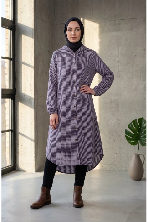 Hooded Buttoned Cashmere Cap 0201-07 Lilac