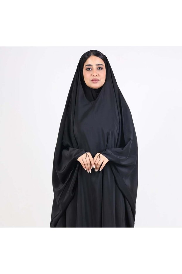 عباية راس سادة قماش حرير اسود النسيج - مقاس 160