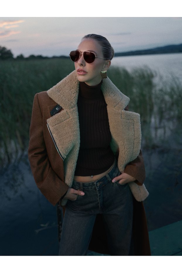 Extra Long Double-Breasted Cashmere Coat with Pockets and Buttons