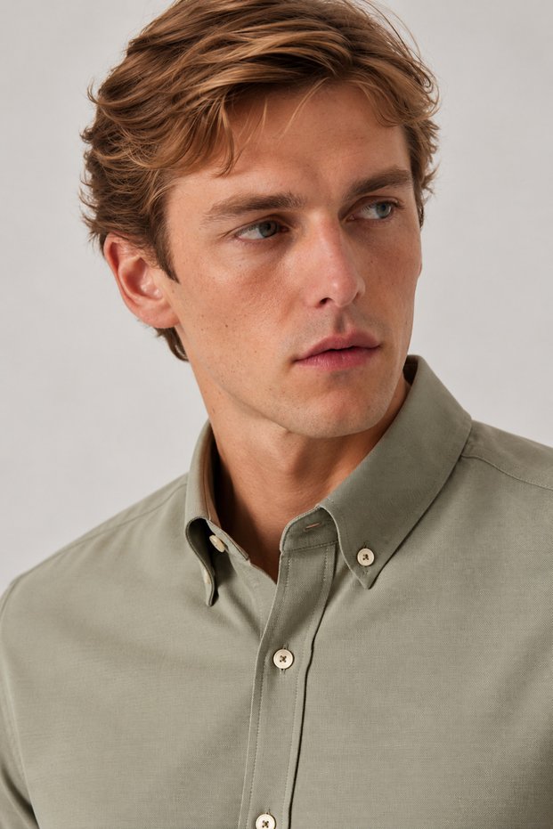 Olive Rayon Fabric Regular Fit Long Sleeve Men's Shirt | Mes1310164-1