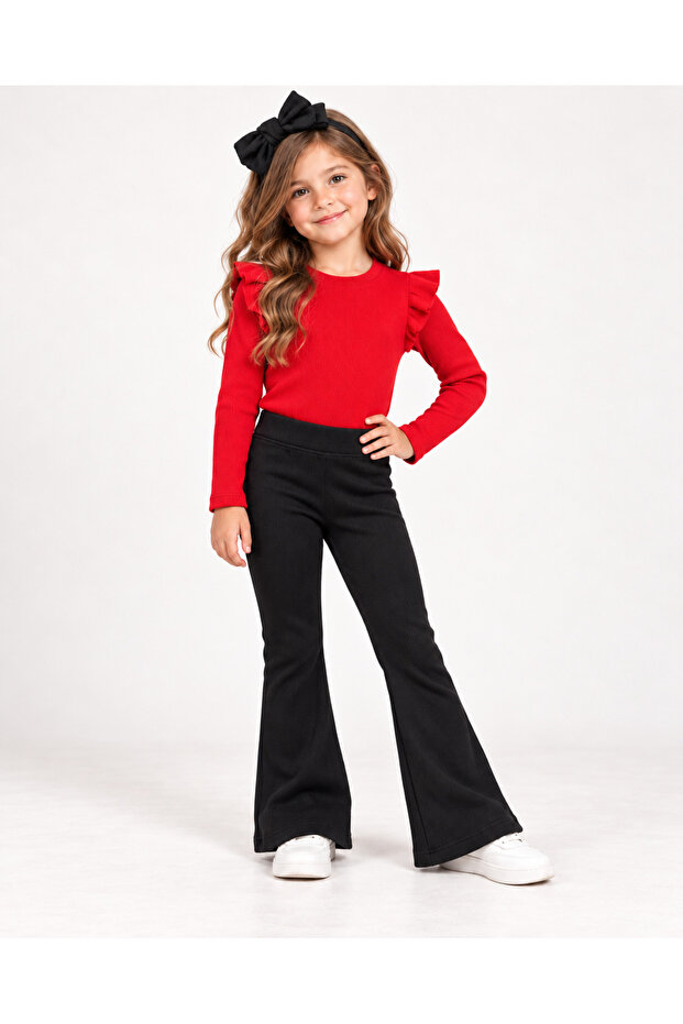 Girl's 3-Piece Set: Red Badi, Black Spanish Leggings and Bandana – Casual Stylish Combination