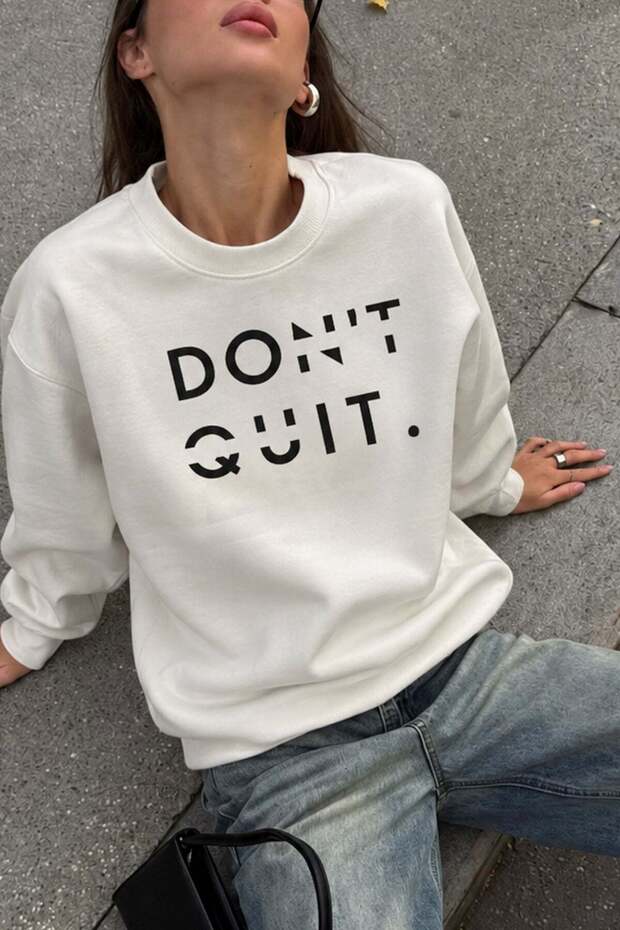 Women's Premium Fabric 3 Thread Raster Slogan Printed Sweatshirt