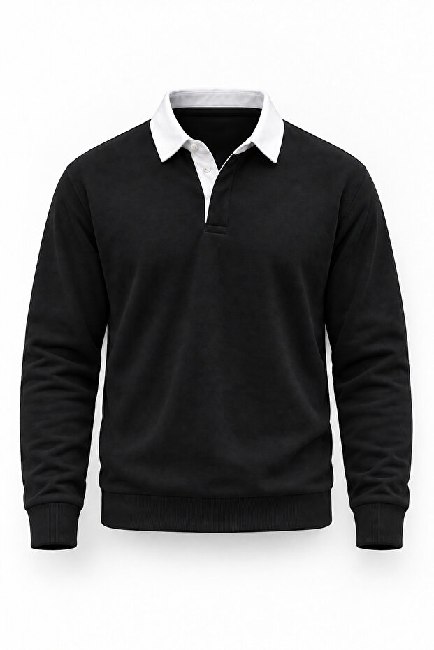 Luis Polo Yaka Thessaloniki Knitted Fabric Men's Sweatshirt - Black