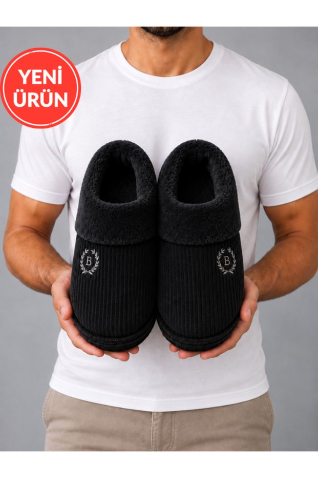 Softwarm Luxury Home Shoes Dowry Velvet Corduroy Inside Plush Non-Slip Sole Winter House Slippers Stc1315