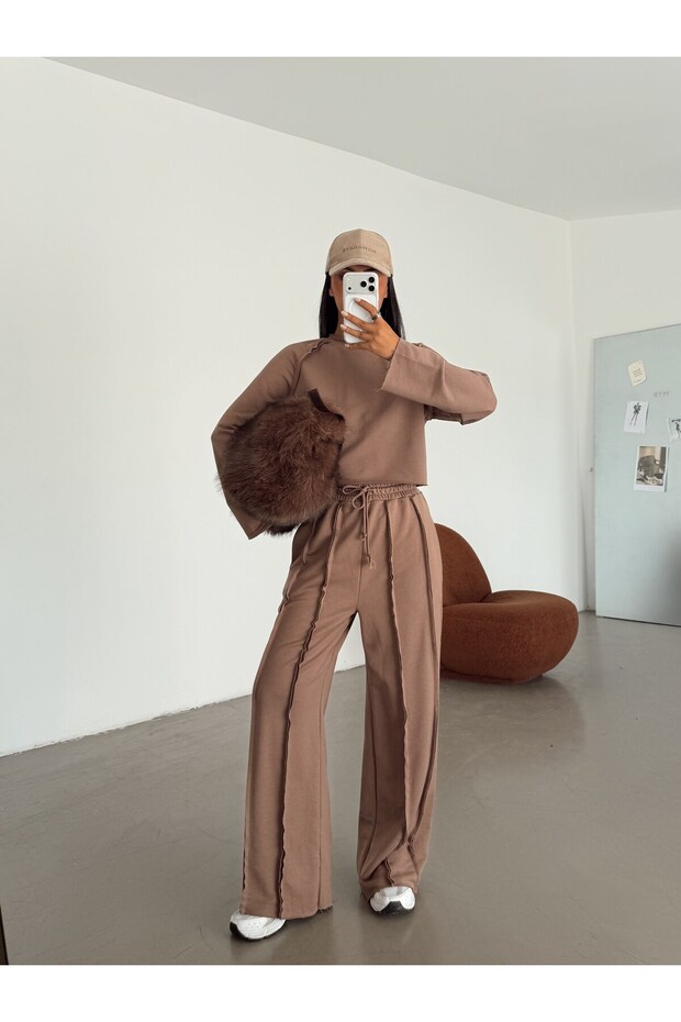 Long Sleeve Reverse Stitching Suit - Brown