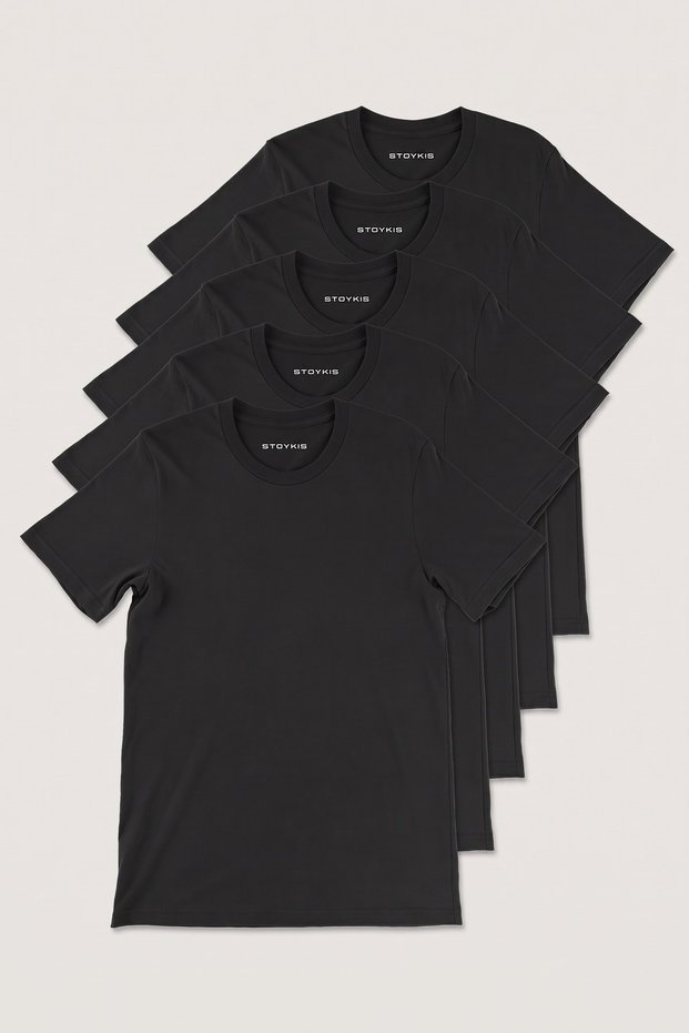 Men's Black 100% Cotton 5-Piece T-Shirt Pack Regular Fit