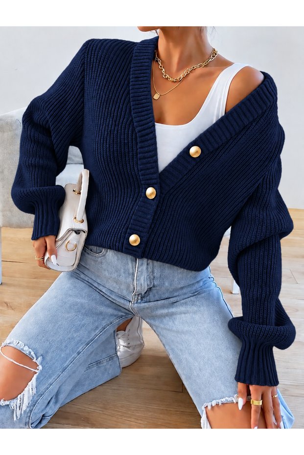 3 Button Detail Tricot Cardigan