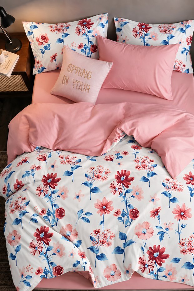 Elastic Sheet Duvet Cover Set Double Size Dai̇sy White