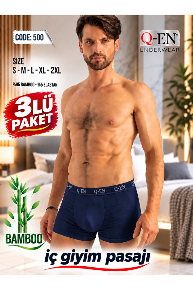 Underwear Passage 500 Men's Navy Blue Bamboo Boxer (Economical Pack of 3)