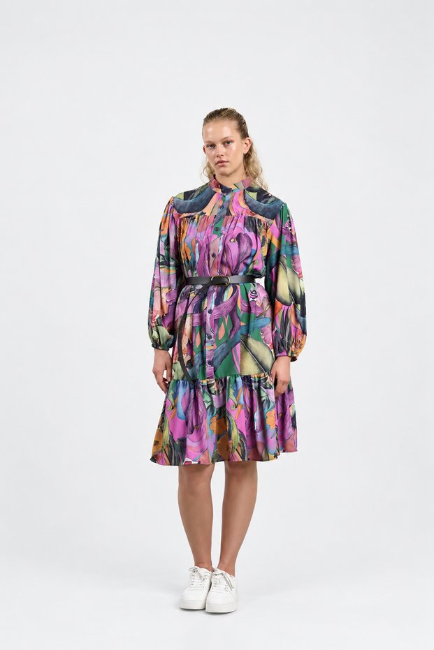 Women's Patterned Ruffle Dress 44-50 | 1063