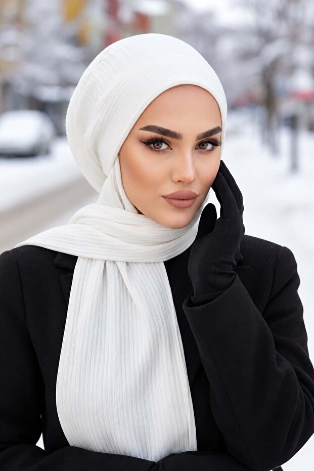 White Corded Hijab Beanie