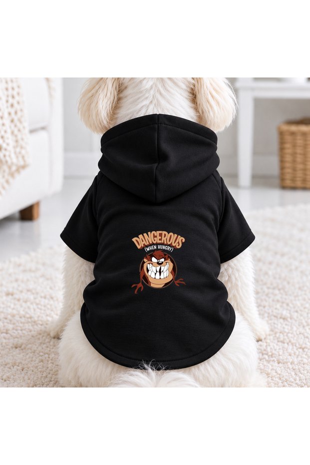 Black Printed Dog Sweatshirt | Hooded, Embroidered Fabric, Winter Dog Clothing