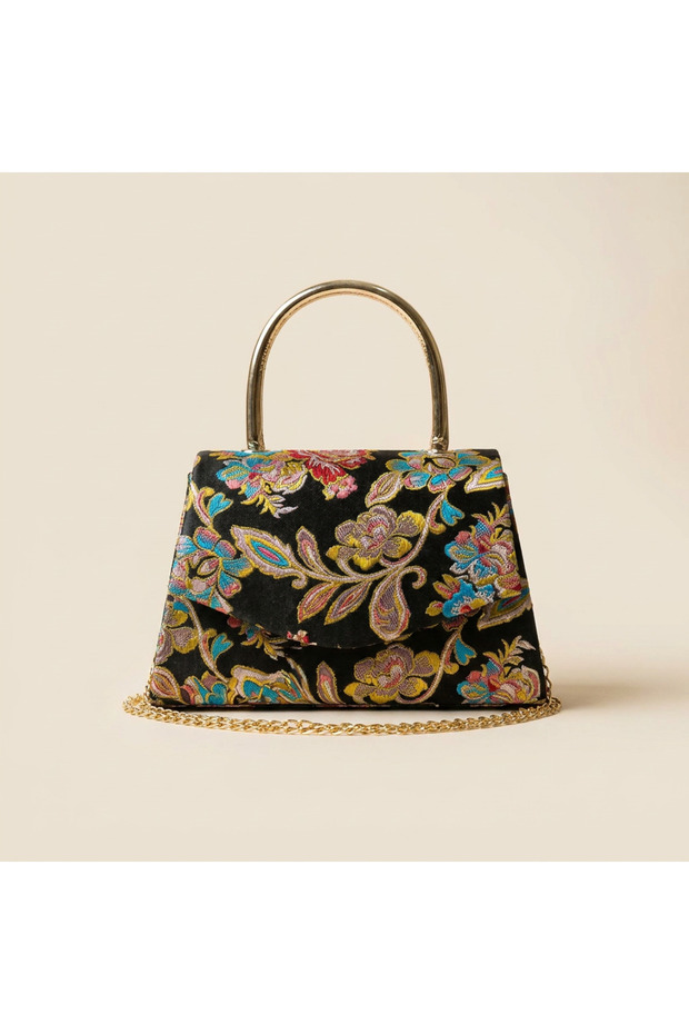 Valley Ethnic Pattern Shoulder Bag Black