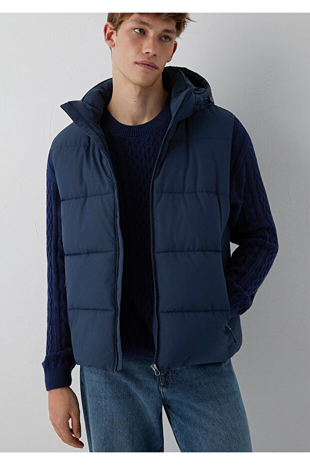 Men's Navy Blue Hooded Vest Dark Gray Vest