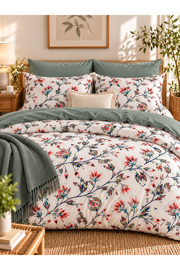 Double Duvet Cover Set with Fitted Sheet Emerald