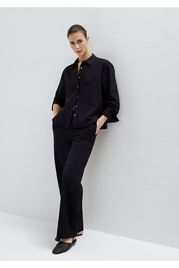 Embroidery Detailed Black Trousers 1011191-900