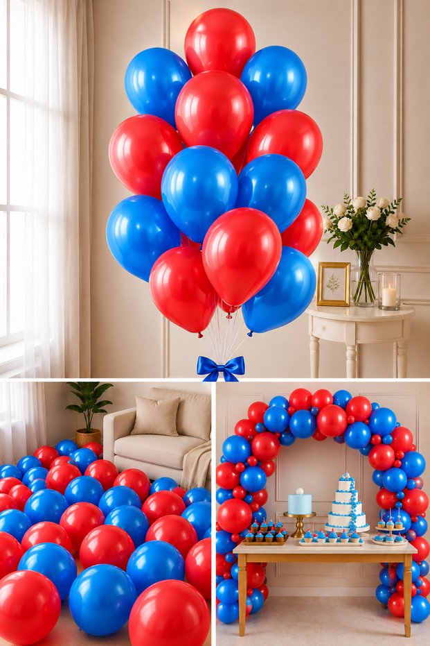 25 Metallic (Navy Blue-Red) Mixed Balloons, Flying with Helium